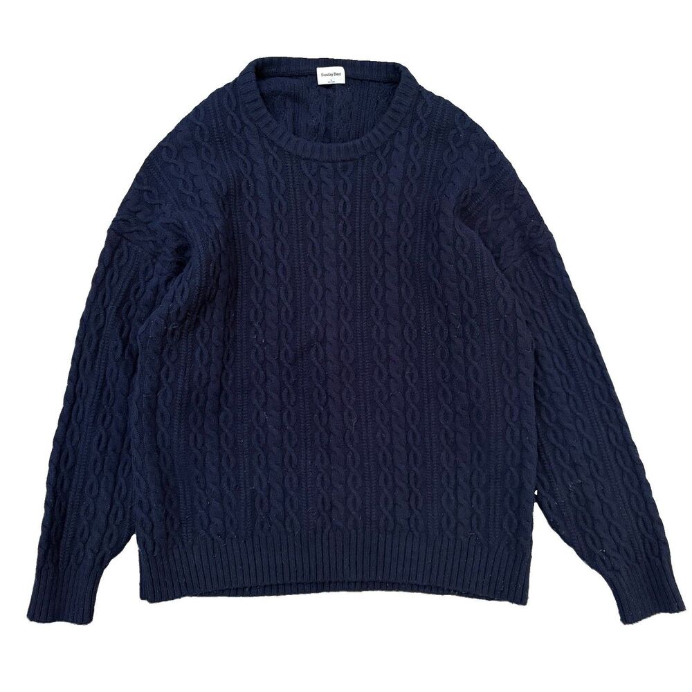 Sunday Best Men’s Merino Cable Knit Sweater Size L Navy